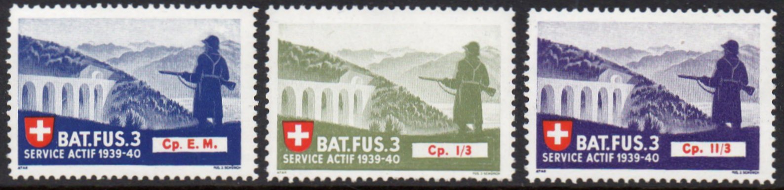 Schweiz Suisse Switzerland Soldatenmarken Eisenbahn Soldier Stamps Railway Infanterie Bat. Fus. 3